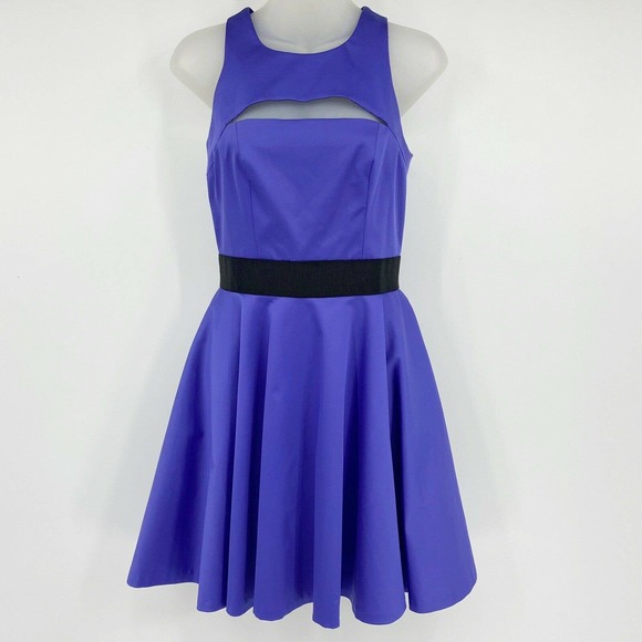 Milly Sleeveless Cut Out Fit & Flare Dress Iris Purple Black Sz 4 - Picture 1 of 11
